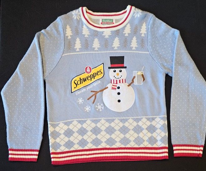 Schweppes Christmas Holiday Ugly Sweater Blue Snow Man Men’s Size XXL
