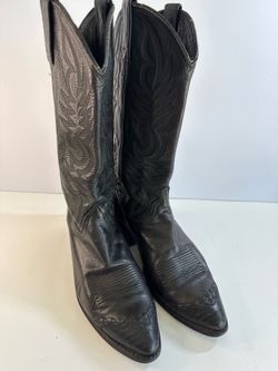 Vintage Dan Post Black Leather Pointed Toe Western Cowboy Boots Size 8.5 B