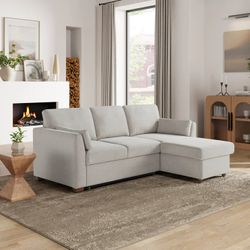 🛋 Coddle Luke Fabric Sleeper Sofa with Reversible Chaise and Storage, Beige - 🚚💨 FREE DELIVERY!