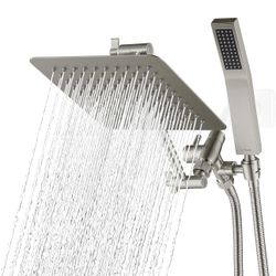 G-Promise All Metal 8" Dual Square Shower Head Combo | Rain Shower Head | Handheld Shower Wand | Adjustable Extension Arm | 3-Way Diverter | 71" Extra