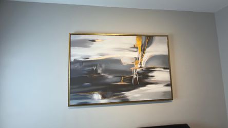 Large Abstract Canvas Painting Gold Frame