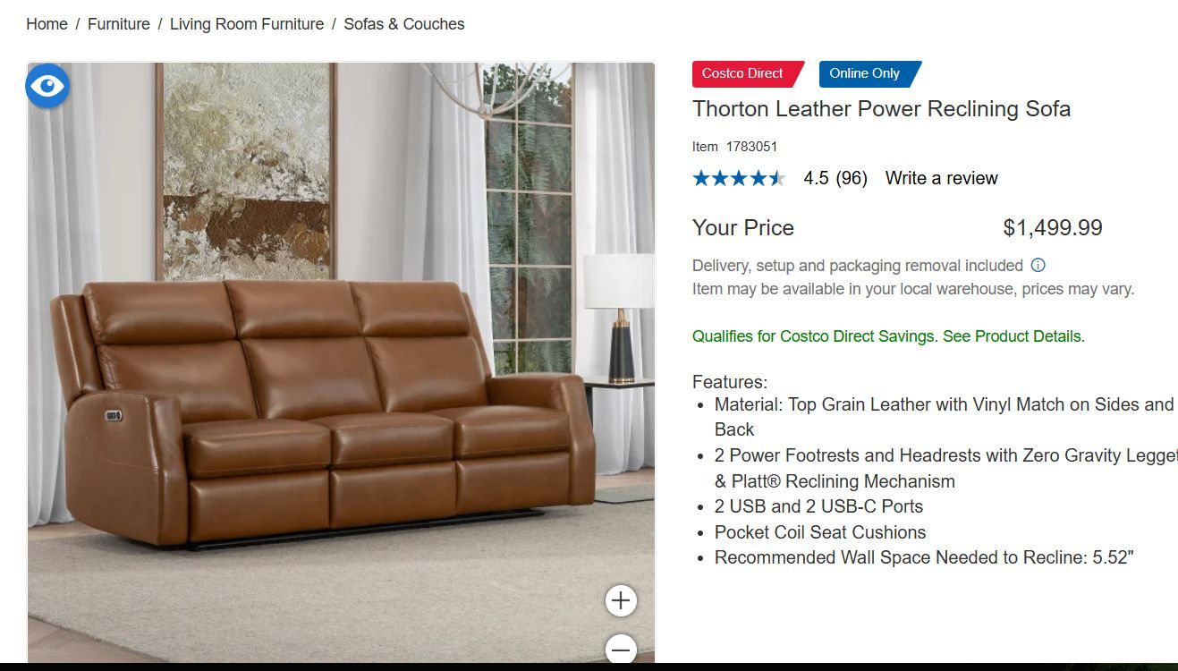 Thorton Leather Power Reclining Sofa