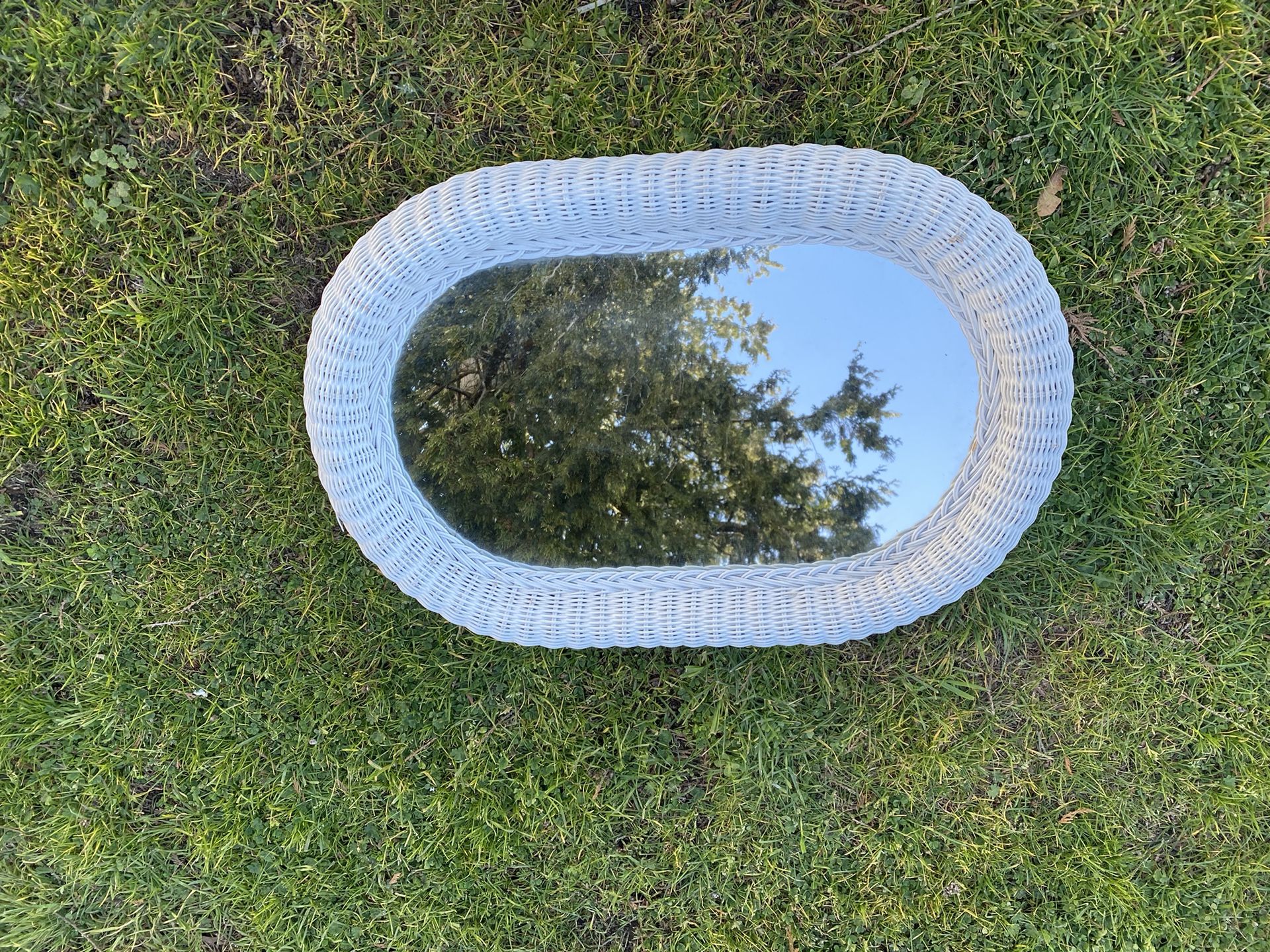Vintage White Wicker Mirror 