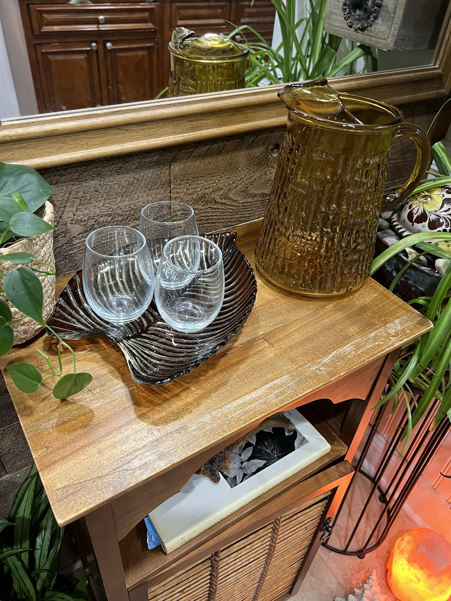 Glass Brown Monstera Leaf Platter Tray Trinket Decor Plant Leaf Floral Boho Retro Display