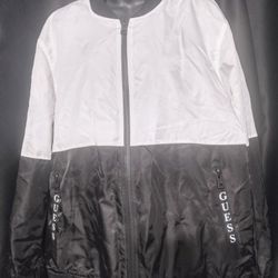 Guess Reflective White And Black Split Bomber Jacket 