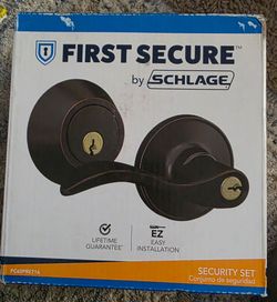 First Secure by Schlage Deadbolt and Keyed Entry Presley Lever in Aged Bronze