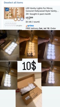 LED Vanity Lights For Mirror, Consciot Hollywood Style Vanity Lights With 10 Dimmable Bulbs, Adjustable Color & Brightness, USB Cable, Mirror Lights S