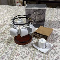 Gibson Gracious Espresso Porcelain Tea Set 13pc With Metal Rack