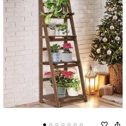 Wood Ladder Shelf 4 Tier