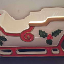 Vintage 1978 Fitz and Floyd Ceramic Holiday Sleigh Christmas Planter Candy Dish