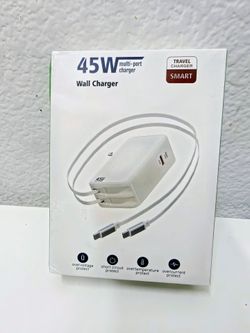 Smart Travel Charger 45W Fast Charger,4 in 1 Retractable Phone Charger Wall Plug