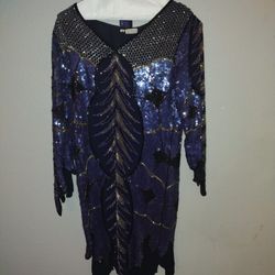 Gatsby inspired Royal Blue Sequin Dress//Flapper style size medium very heavy dress very rare and elegant come with belt strap see fourth picture larg