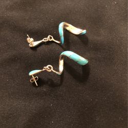 Turquoise Sterling Sliver Curl Earrings 