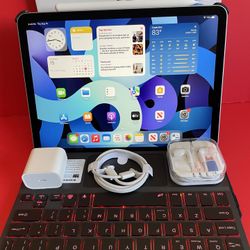 Apple IPad Air 4th Generation (10.9” Liquid Retina/ 2020 Model) 64GB with keyboard case, stylus pen & Accessories (256gb $499)