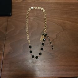 Gold Chain With Black Glass Beads