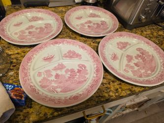 Set of 4 Pink Willow / Asian Scene Divided Grill Plate – Made in Japan