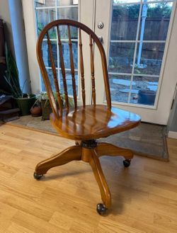 Vintage Wood Swivel Rolling Desk Chair