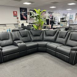 Black Leather Sofa Sectional 