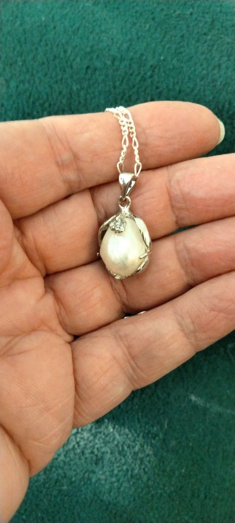 Large 925 Silver Filled, Freshwater Cultured Pearl Pendant