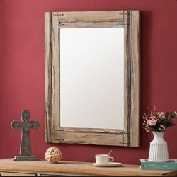 Alameddine Farmhouse Rectangular Decorative Wall Mirror with Distressed Wood Frame