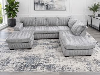Large Gray U Shaped Double-Chaise Sectional - Free Delivery