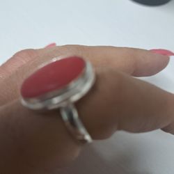 Red Coral Silver Ring