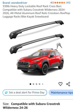 330lb Heavy Duty Lockable Roof Rack Cross Bars Compatible with Subaru Crosstrek Wilderness 2024- 2026,