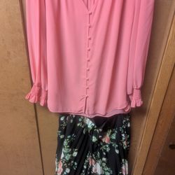 1 State Pink Women's Blouse & Metrowear Floral  Skirt