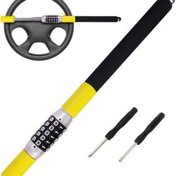 Tevlaphee Steering Wheel Lock, Car Lock Anti Theft Keyless Extendable Retractable Password 5 Coded Combination Lock, Heavy Duty Universal Fit (Yellow)