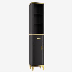 80.71" Storage Cabinet, Narrow Multifunctional Freestanding Organizer with Drawers,Black  