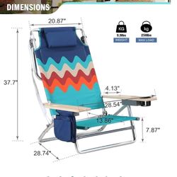 ALPHA CAMP Beach Chairs Set of 2 with Cooler Bag 4 Position Classic Lay Flat Folding with Backpack Straps Support 250LBS