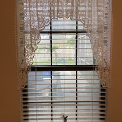 One White  Set Heritage Lace Victorian Rose, USA Made Swag Valance Curtain