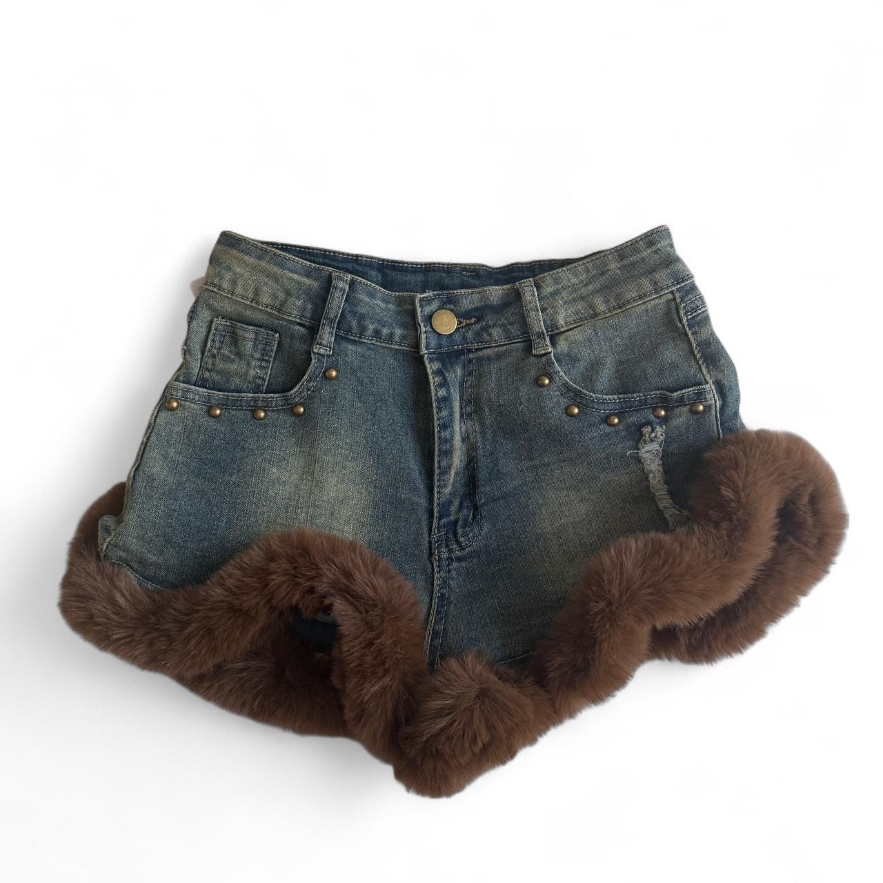 Y2K Style Fuzzy Short Jean Denim Mini Skirt for Women