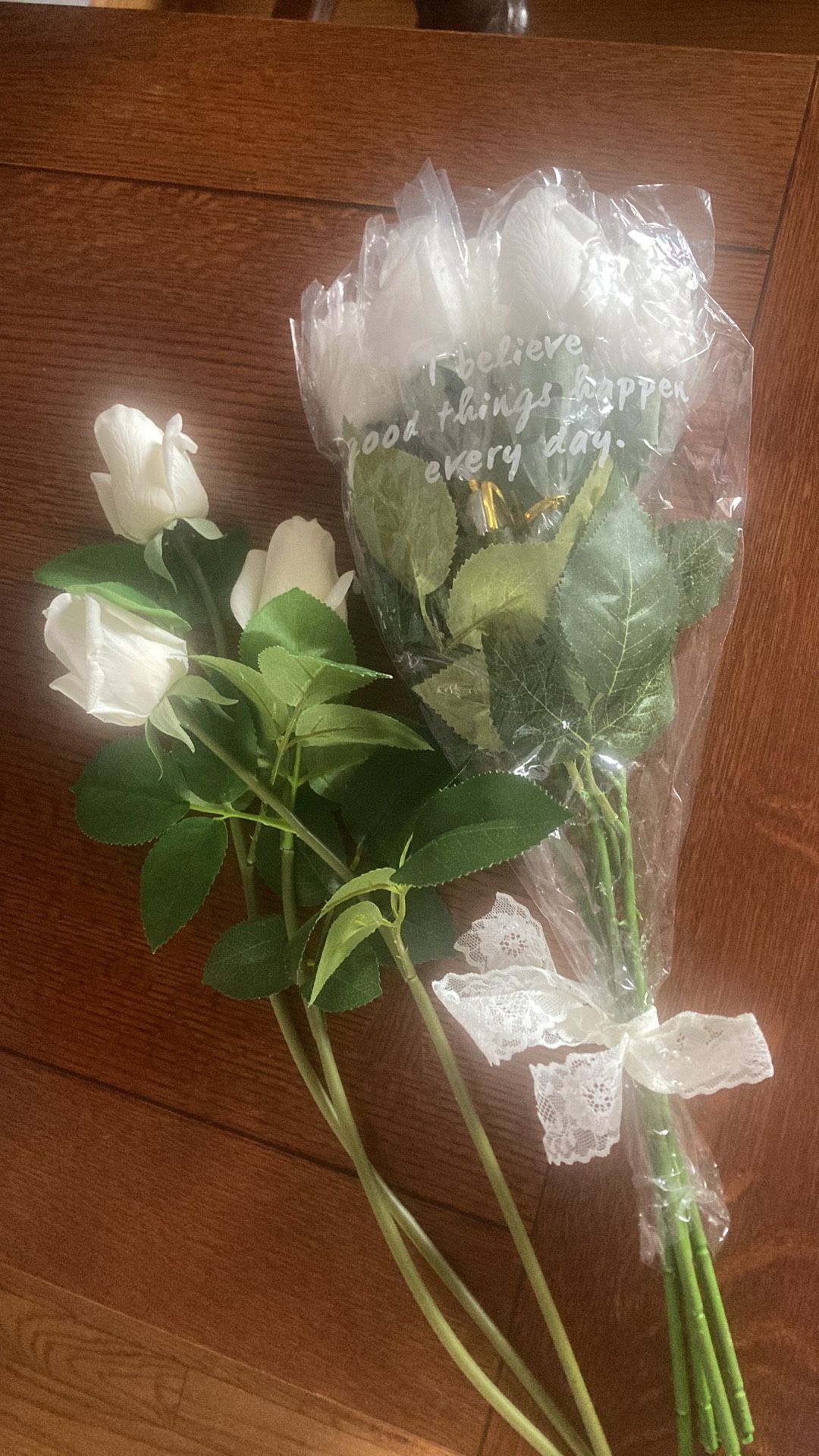Real Touch White Roses - Long Stem