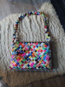Handmade Woven Candy Wrapper Tote Bag