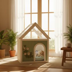 SAGE FSC-Certified Cedar Indoor Cat House with Clear Acrylic Roof – Wooden Pet House for Small Cats & Dogs