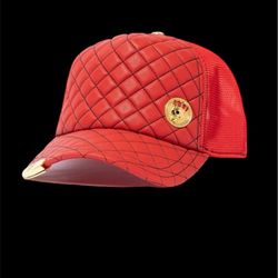 Red Leather Cap With Gold Emblems (Grand prairie) 