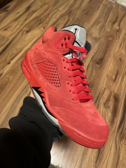 Red suede Jordan 5 size 10.5