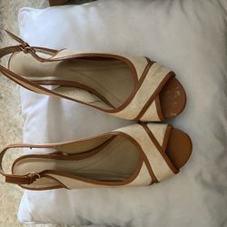 Beige And Tan Sling backs