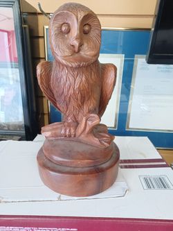 HOUSE SALE. Handcarved Wooden Owl