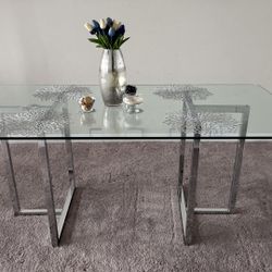 CB2 Glass Silver Chromatic Dining Table 