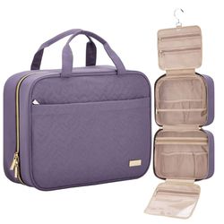 Brandnew Travel Toiletry Bag for women, Portable Hanging Organizer for Full-Sized Shampoo, Conditioner, Brushes Set, Makeup Accessories, Large Size, P