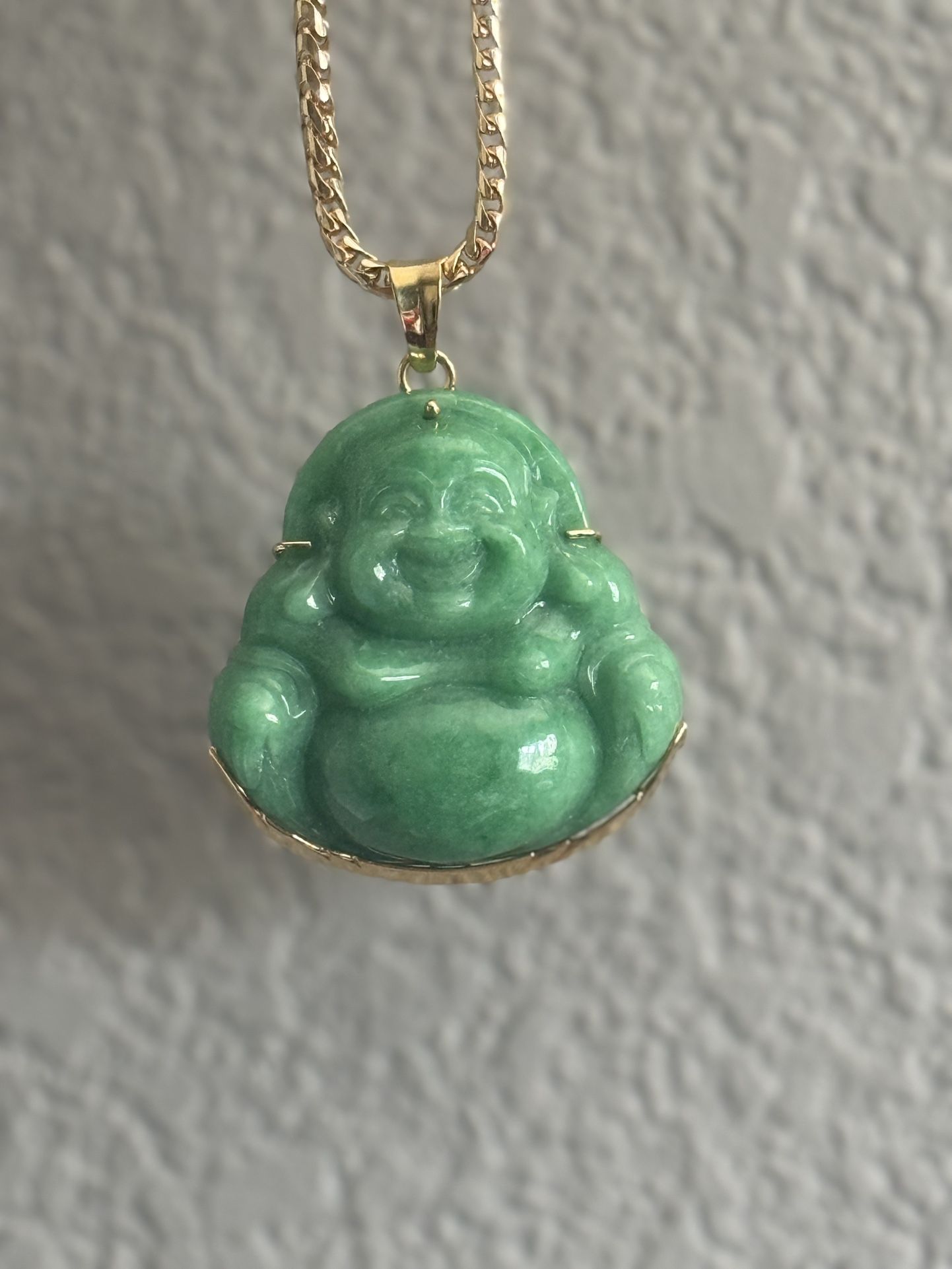 Green Jade Buddha Pendant wrapped In 18k Gold
