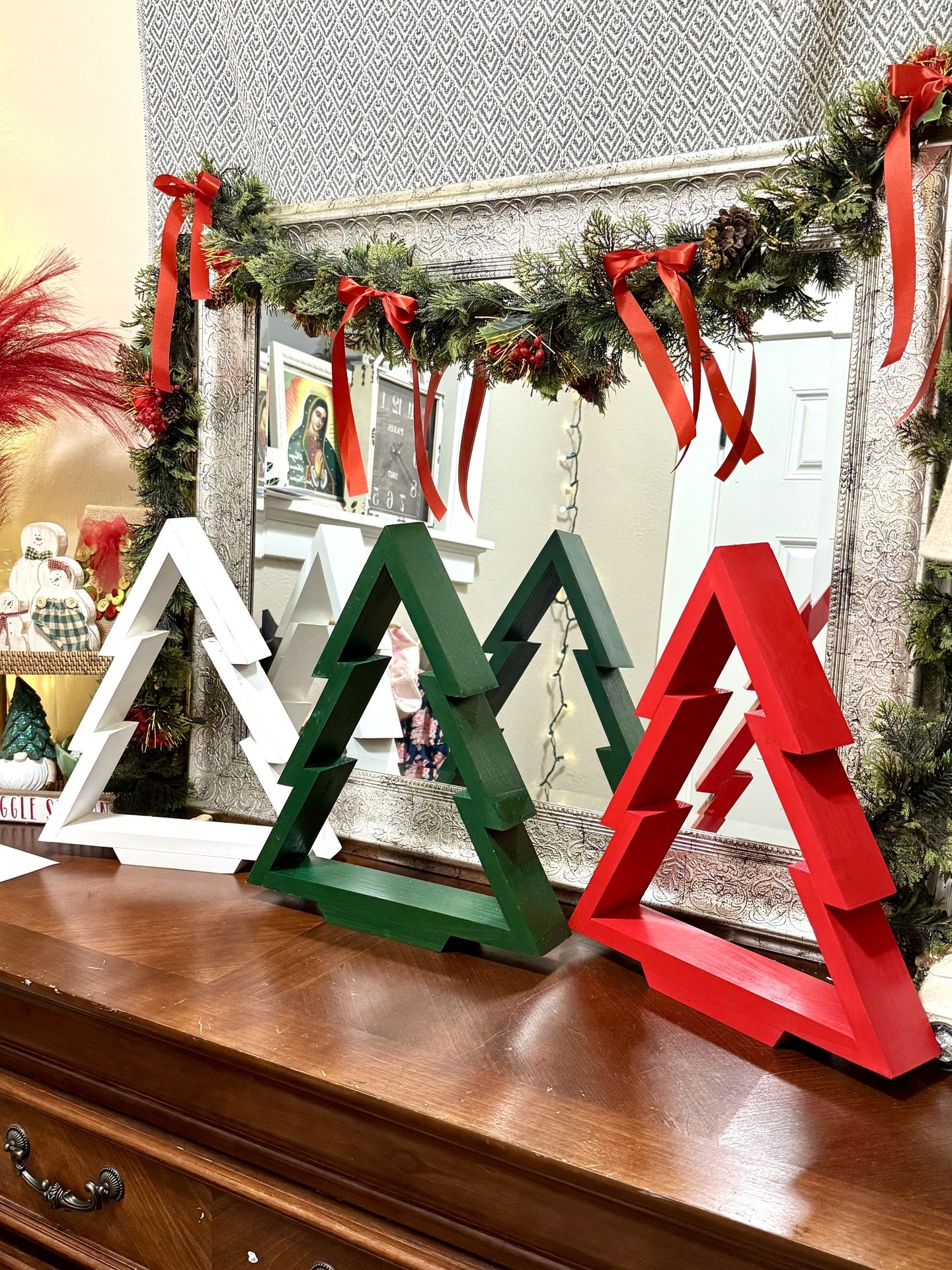 Handmade Wooden Christmas Tree Shelf Decor Pine Montaño 17x14 Holiday Display