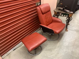 Samsung Tv , table , Leather Red Chair with leg kickstand