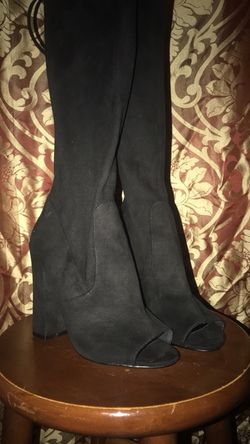 Open black long boot heel