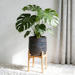 Large Round Planters Set of 2 (16.14"x15.75" & 11.8" x11.42'') - Lightweight Magnesium Oxide Plant Pot with Texture -Concrete Planter Pots with Draina