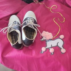 Poodle Skirt, Crenoline, Saddle Oxfords and Pink Gemmed Glasses