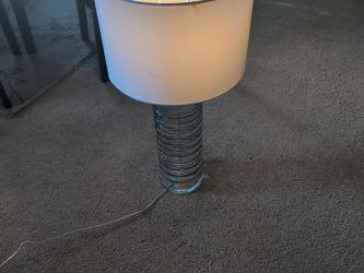 Large Heavy Ribbed Glass Table Lamp w/ Drum Shade