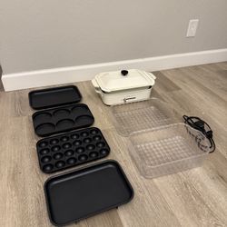 BRUNO Compact hot Plate + Ceramic Coated pan + Grill Plate + Multi Plate 4piece Set + steam rack
